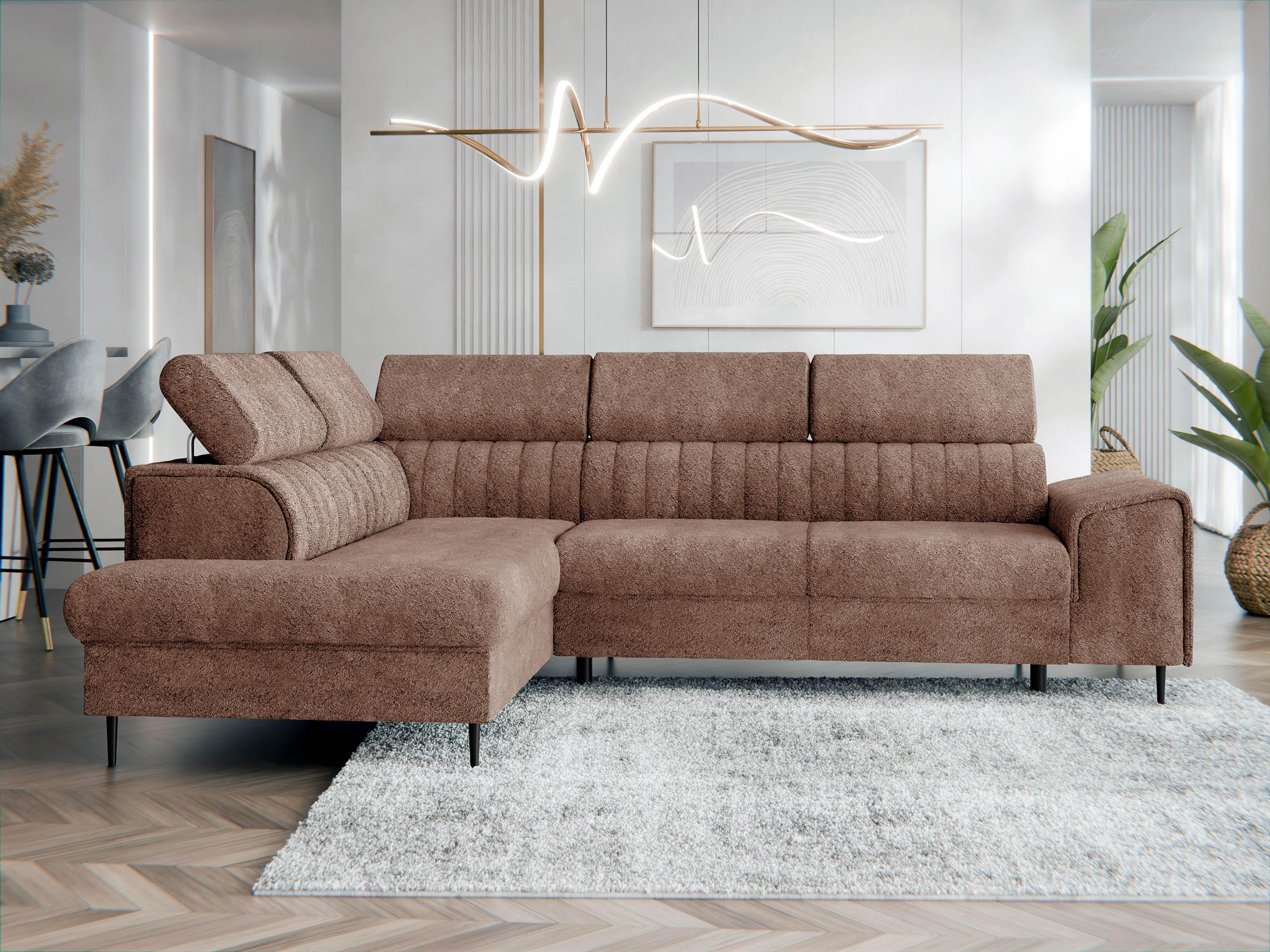 ECKSOFA Kadurin, Seite: Links - Schwarz/Braun, Holz/Kunststoff (276/206cm) - MIRJAN24