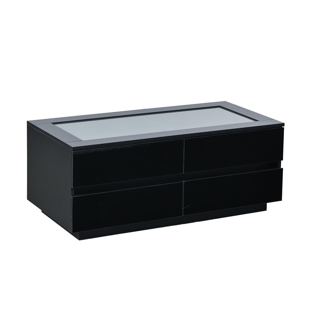 COUCHTISCH aus Spanplatte 100x50x40 cm Schwarz mit 4 Schubladen, LED-Beleuchtung und Glasplatte - Schwarz, Holzwerkstoff (100/50/40cm) - IVMEU