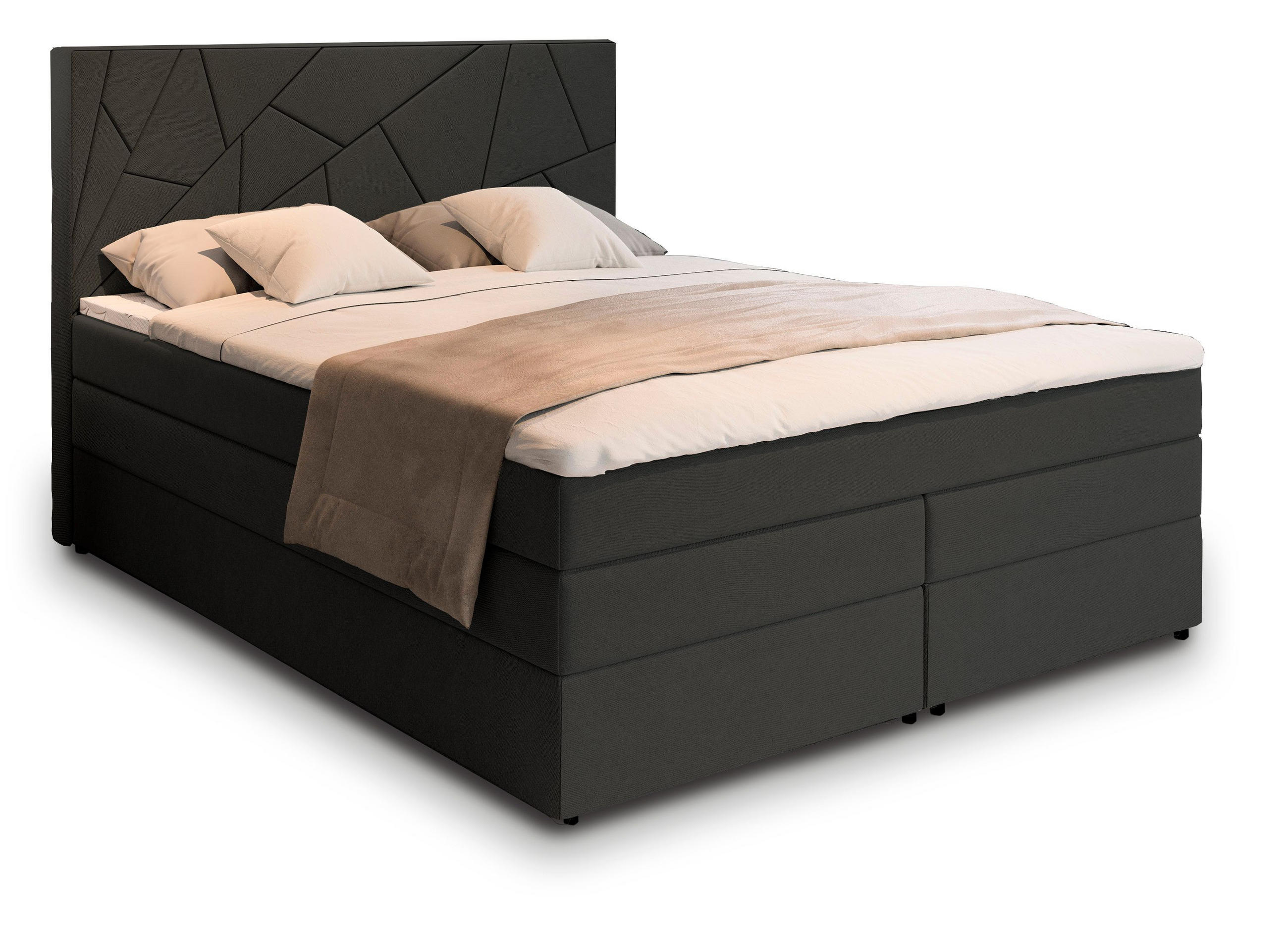 BOXBETT TRANI 160x200 cm mit Matratze und Topper - Schwarz - Schwarz, Holz (160/200cm) - MASSENO