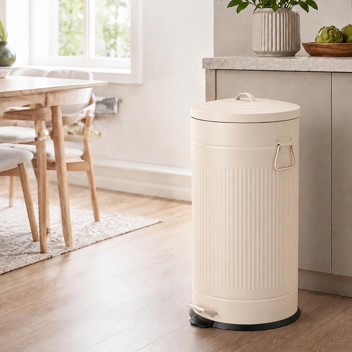 MÜLLEIMER Beige Treteimer Soft-Close 40 l - Beige, Kunststoff/Metall (35/67/35cm) - Relaxdays