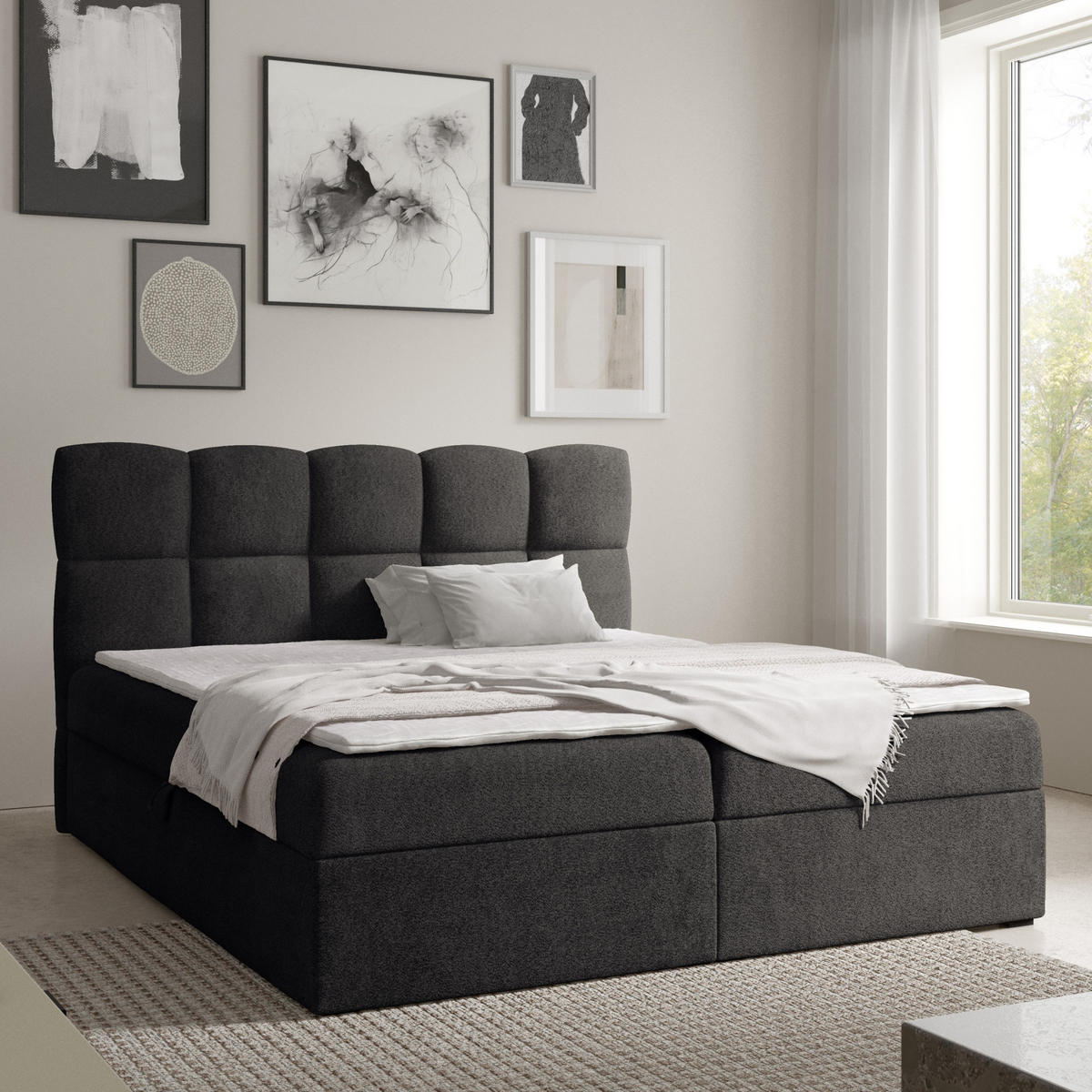 BOXBETT mit zwei Stauräume 180x200 cm in Schwarz - Schwarz, Textil (180/200cm) - Home Collective