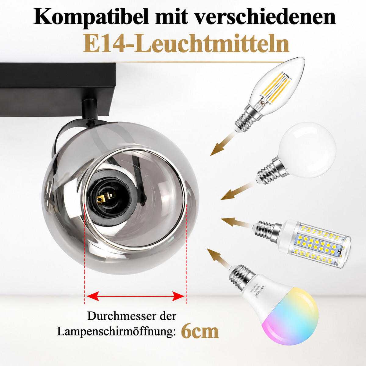 DECKENSTRAHLER Krelvan 57.5/11/17 cm - Schwarz, Glas/Metall (57.5/11/17cm) - ZMH