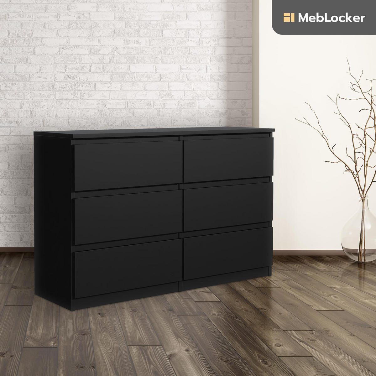 KOMMODE mit 6 Schubladen 120 cm Schwarz - Schwarz, Holzwerkstoff (120/78.5/39cm) - MebLocker
