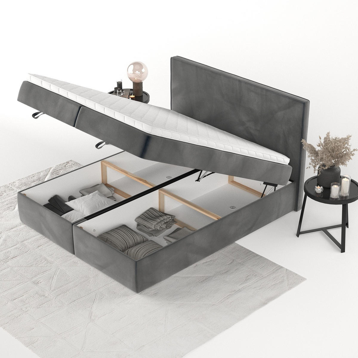 BOXBETT Velma 180/200 cm Anthrazit im Paros Stoff - Anthrazit/Schwarz, Holz/Holzwerkstoff (180/200cm) - AltaBeds