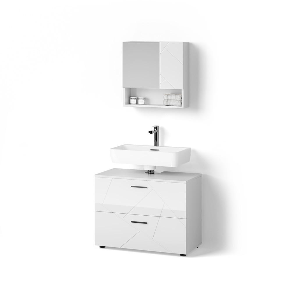 BADMÖBEL-SET Ronco Weiß Hochglanz 2 Teile - Weiß Hochglanz/Weiß, Holzwerkstoff (80/58/41cm) - Livinity®