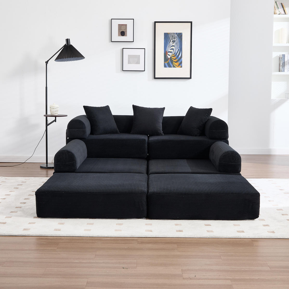 ECKSOFA 270/180/64 cm schwarz aus Cord modular mit Schlaffunktion - Schwarz, Textil (180/270cm) - OKWISH