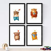 POSTER Set mit 4 Lustige Bären A3 Rahmenlos - Klar, Papier (29.7/3cm) - Nacnic