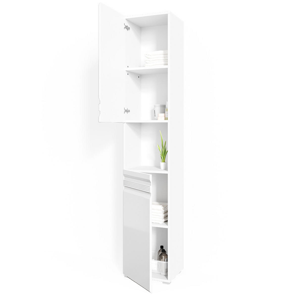 BADSCHRANK Fredd Weiß 36.4 x 190.5 cm - Weiß Hochglanz, Holzwerkstoff (36.4/190.5/31cm) - Vicco