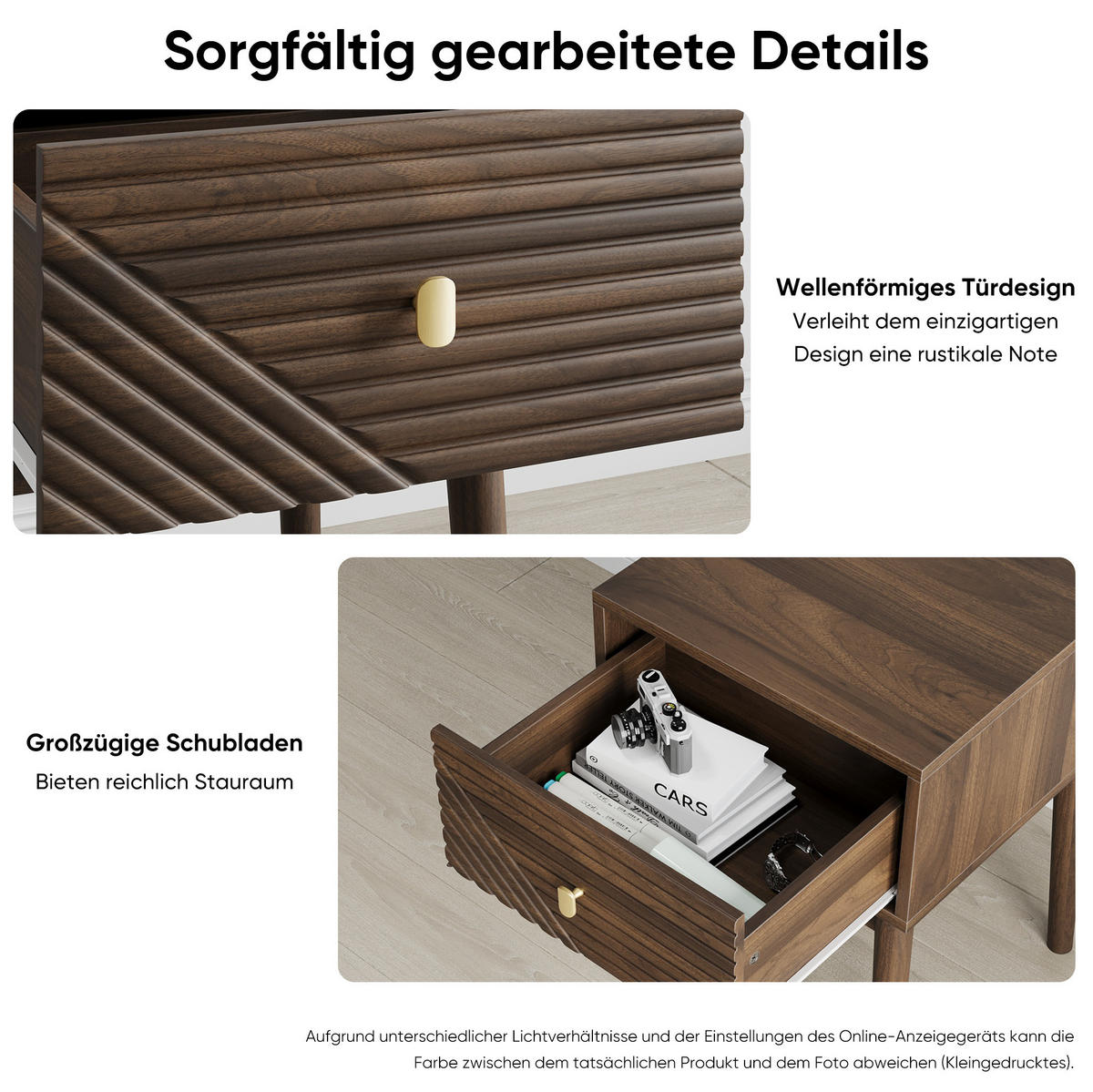 NACHTTISCH mit 2 Schubladen 40/40/55 cm in Walnussoptik mit Metallgriffen - Braun, Holzwerkstoff (40/55/40cm) - BEAOK