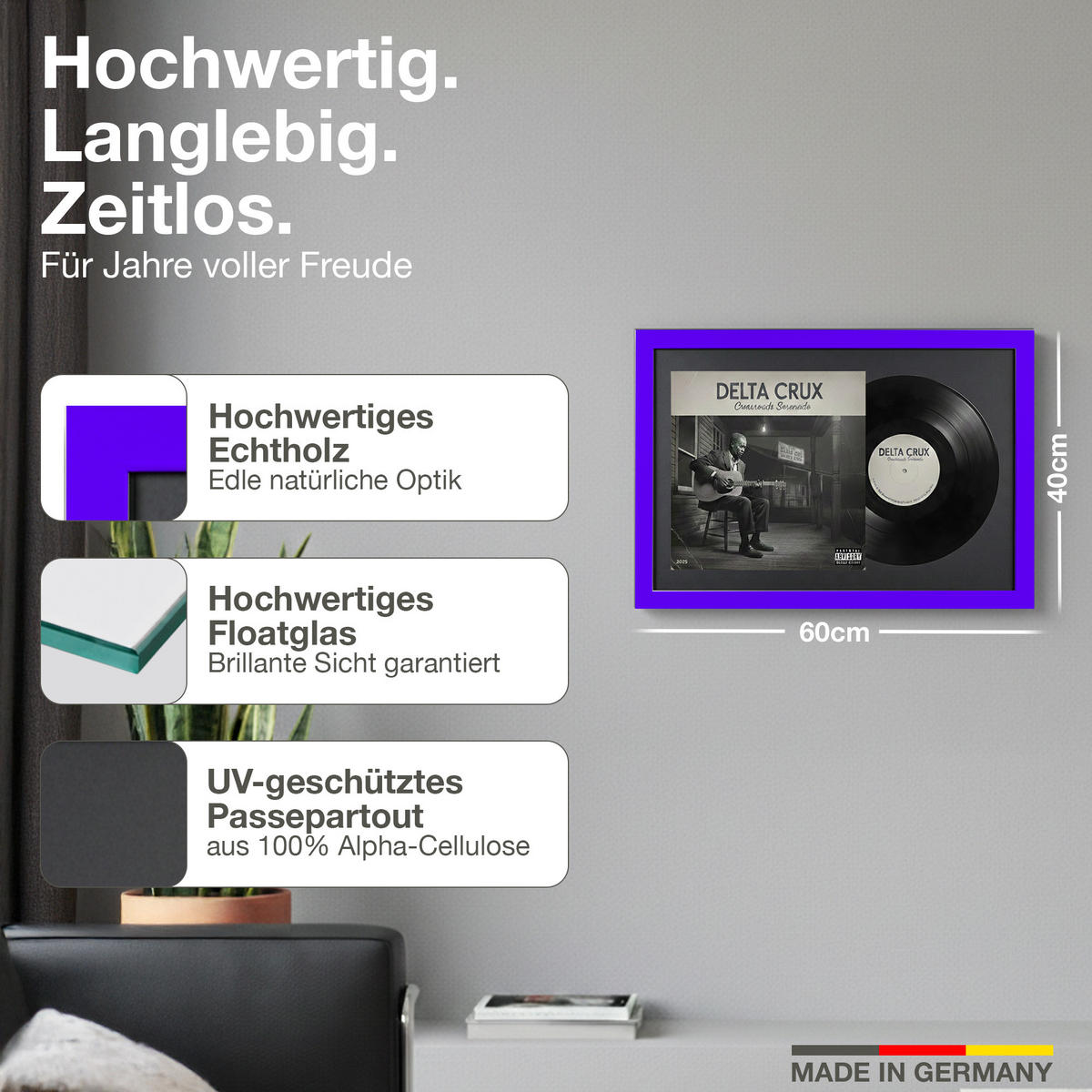 SCHALLPLATTEN BILDERRAHMEN 40/60 2er Set - Lila, Holz (60/40cm) - K-Möbel