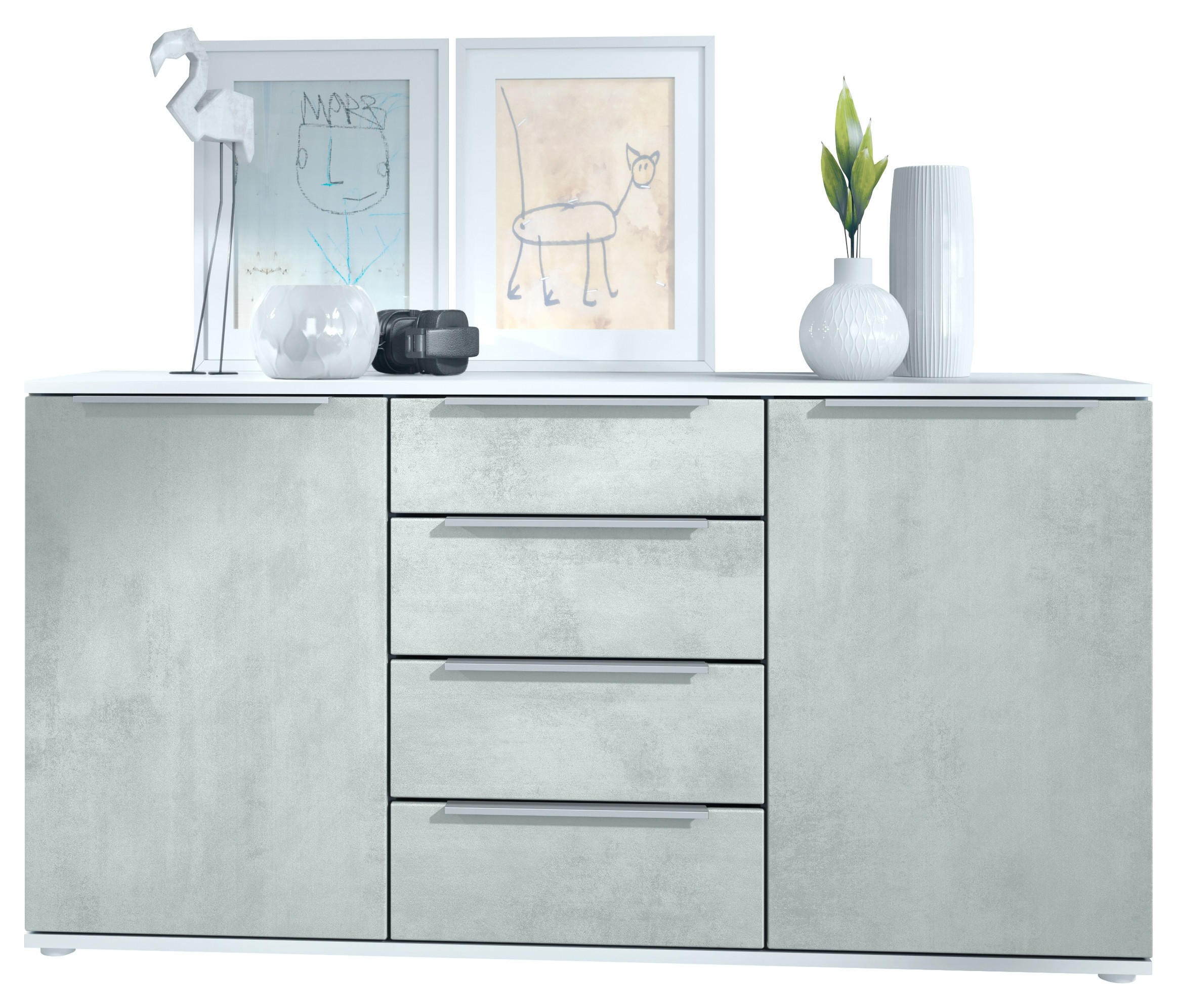 SIDEBOARD Porto Beton Oxid Optik - Hellgrau, Holzwerkstoff (139/72.5/35cm) - Vladon