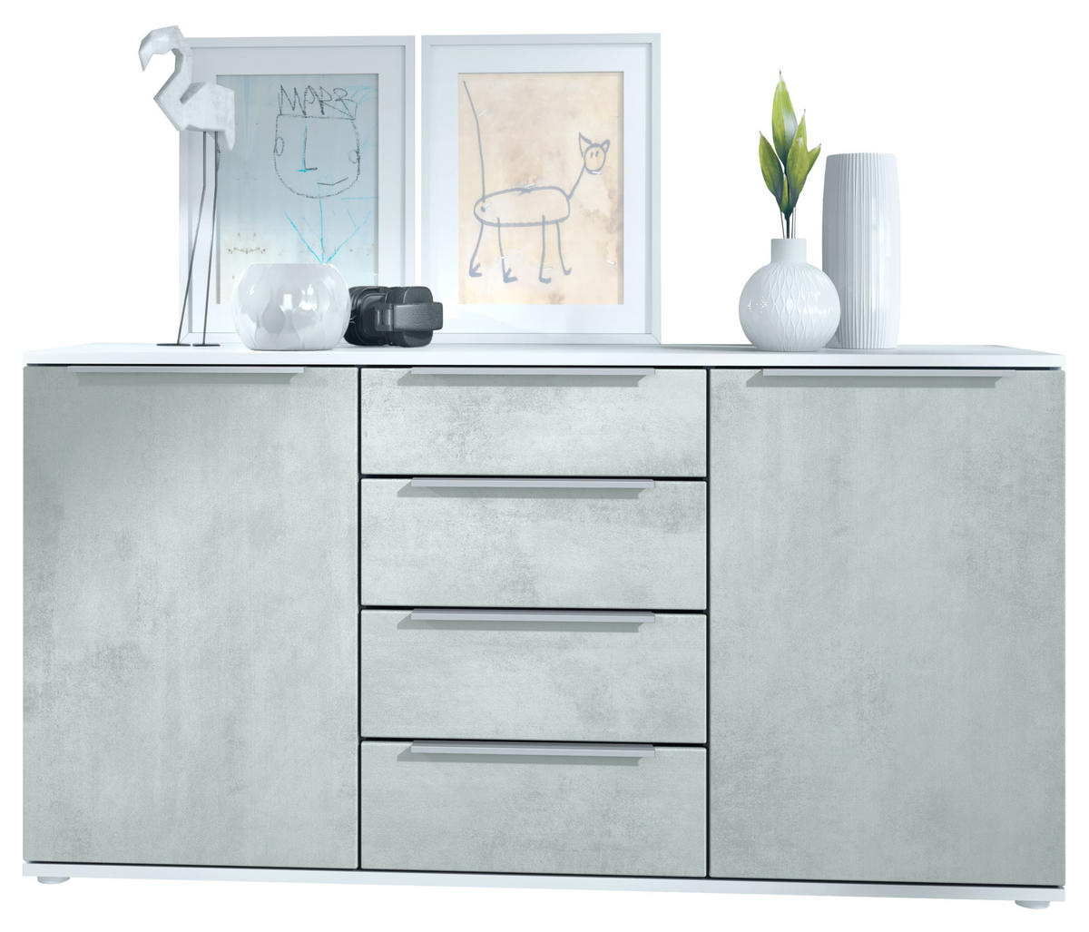 SIDEBOARD Porto Beton Oxid Optik - Hellgrau, Holzwerkstoff (139/72.5/35cm) - Vladon