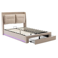POLSTERBETT 140/200 cm in Beige mit LED-Lichtleisten - Beige, Holz/Textil (140/200cm) - KOMHTOM