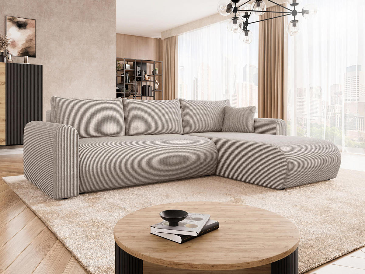 ECKSOFA Eliwo Cord - Schwarz/Sahara, Holz/Textil (252/158cm) - MIRJAN24