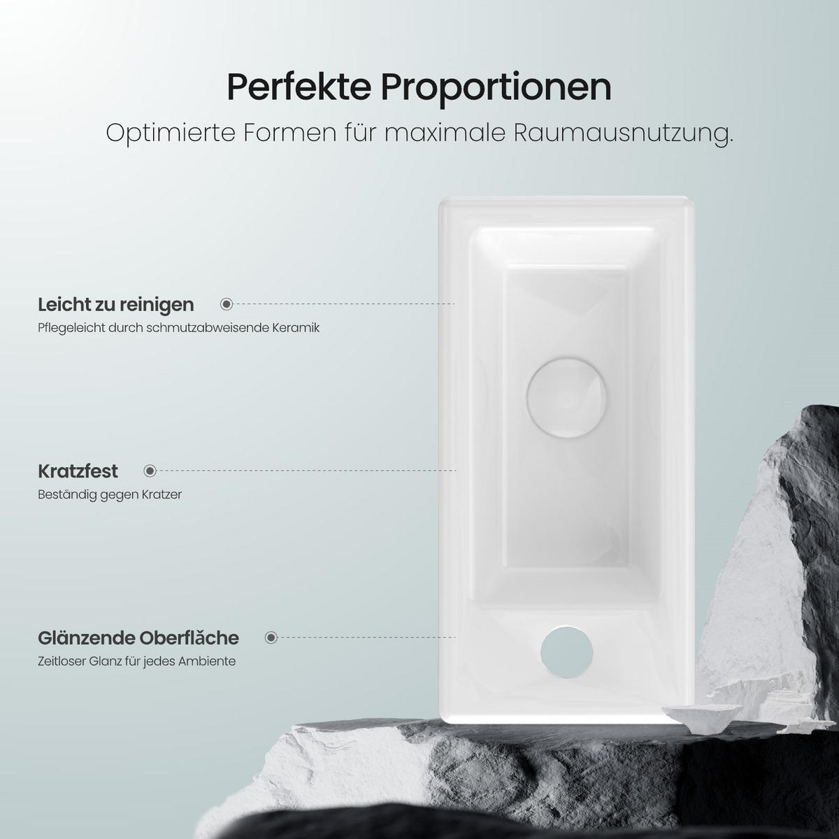 WASCHBECKEN Rechteckig Mit Hahnloch rechts Weiß 36,5 / 18 / 9 cm - Weiß, Keramik (18/9/36.5cm) - EMKE