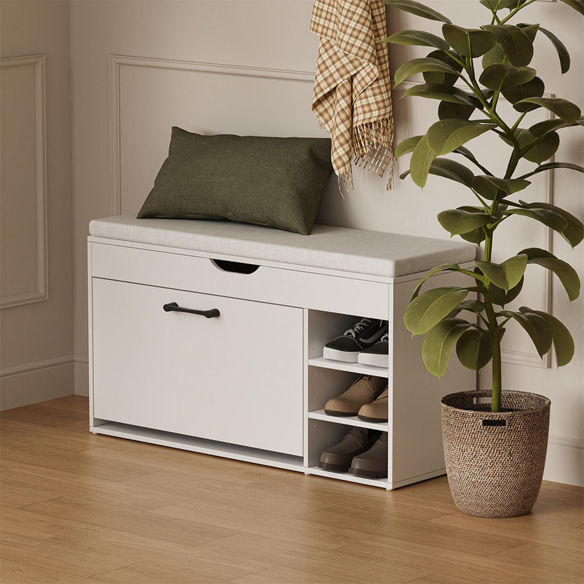 BOTNÍK S LAVICÍ Solino Bílá - bílá, kompozitní dřevo (90/50/30cm) - Vicco