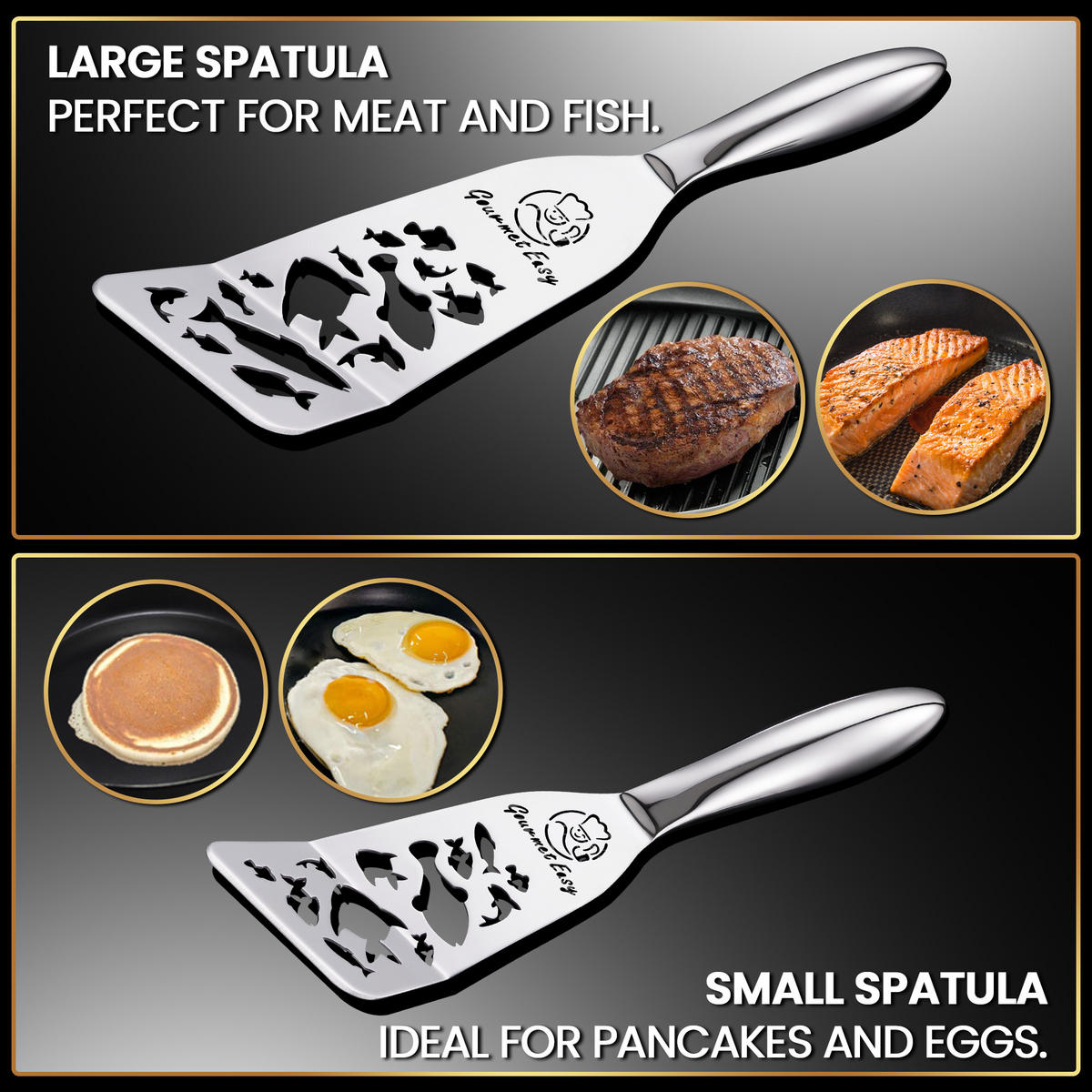 FISCHWENDER-SET aus Edelstahl, ultradünner flexibler Pfannenwender - Edelstahlfarben, Metall (34/2.5/9cm) - Gourmet Easy