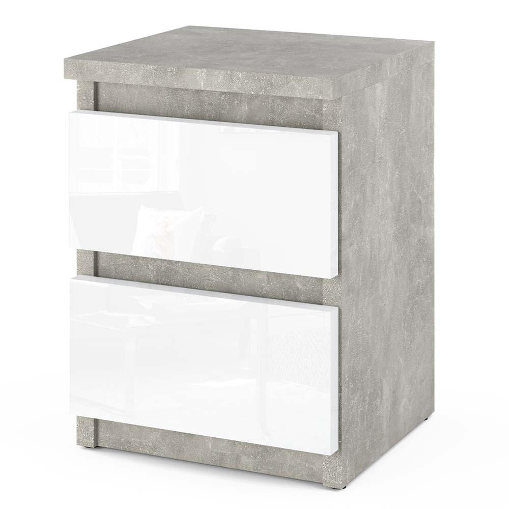 NACHTTISCH – Beton/Weiß Hochglanz - Weiß Hochglanz/Grau, Holz (30/40/30cm) - Stiv Meble