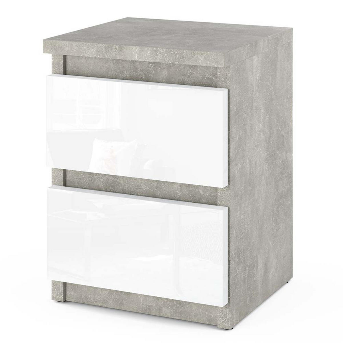 NACHTTISCH – Beton/Weiß Hochglanz - Weiß Hochglanz/Grau, Holz (30/40/30cm) - Stiv Meble