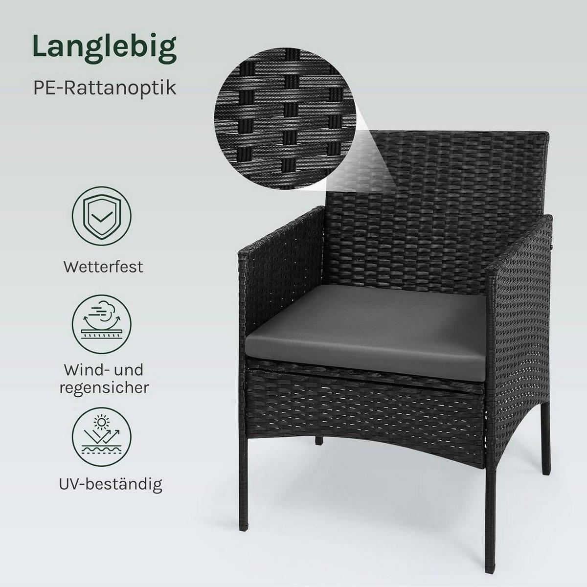 GARTENMÖBEL-SET Sicherheitsglas, Schwarz - Schwarz, Glas/Kunststoff - Woltu