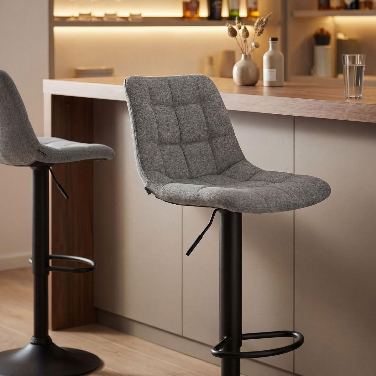 BARHOCKER Stoff Grau - Schwarz/Grau, Textil/Metall (44/108/50cm) - CLP