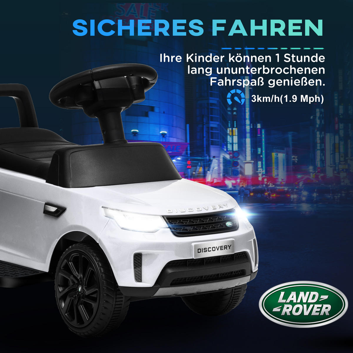 LAND Rover Kinder Elektroauto 2 in 1 6V Kinderauto mit Rutschmodus, Musik - Weiß, Metall (65/43/40cm) - AIYAPLAY