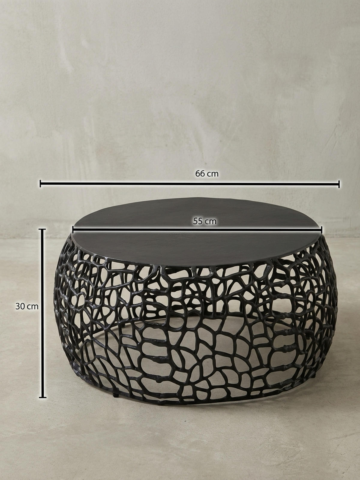 COUCHTISCH mit Aststruktur, lackiertes Aluminium, handgefertigt, Ablagefläche, Schwarz 66x66x30 cm - Schwarz, Metall (66/66/30cm) - KADIMA DESIGN