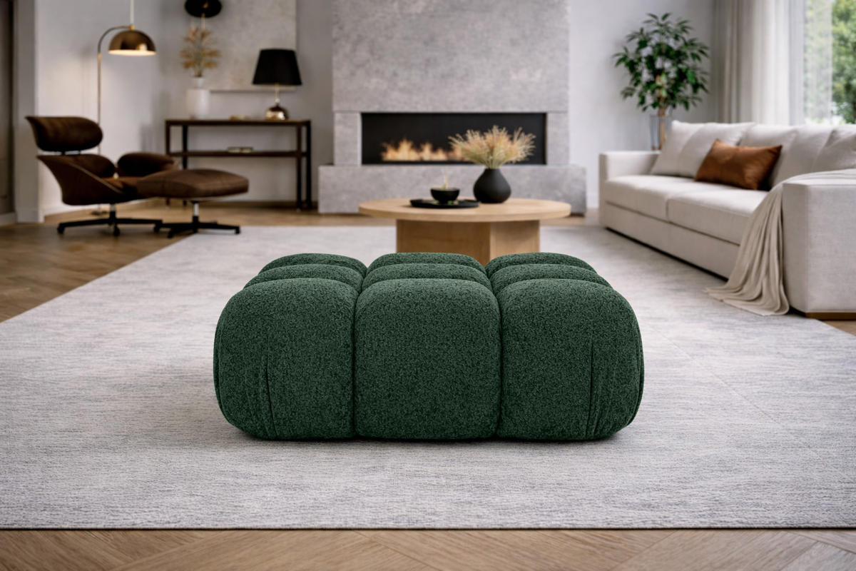 HOCKER Modularer, Bouclé-Stoff Abriamo, Dunkelgrün, Selia - Dunkelgrün, Holz (95/40/95cm) - Kaiser Möbel