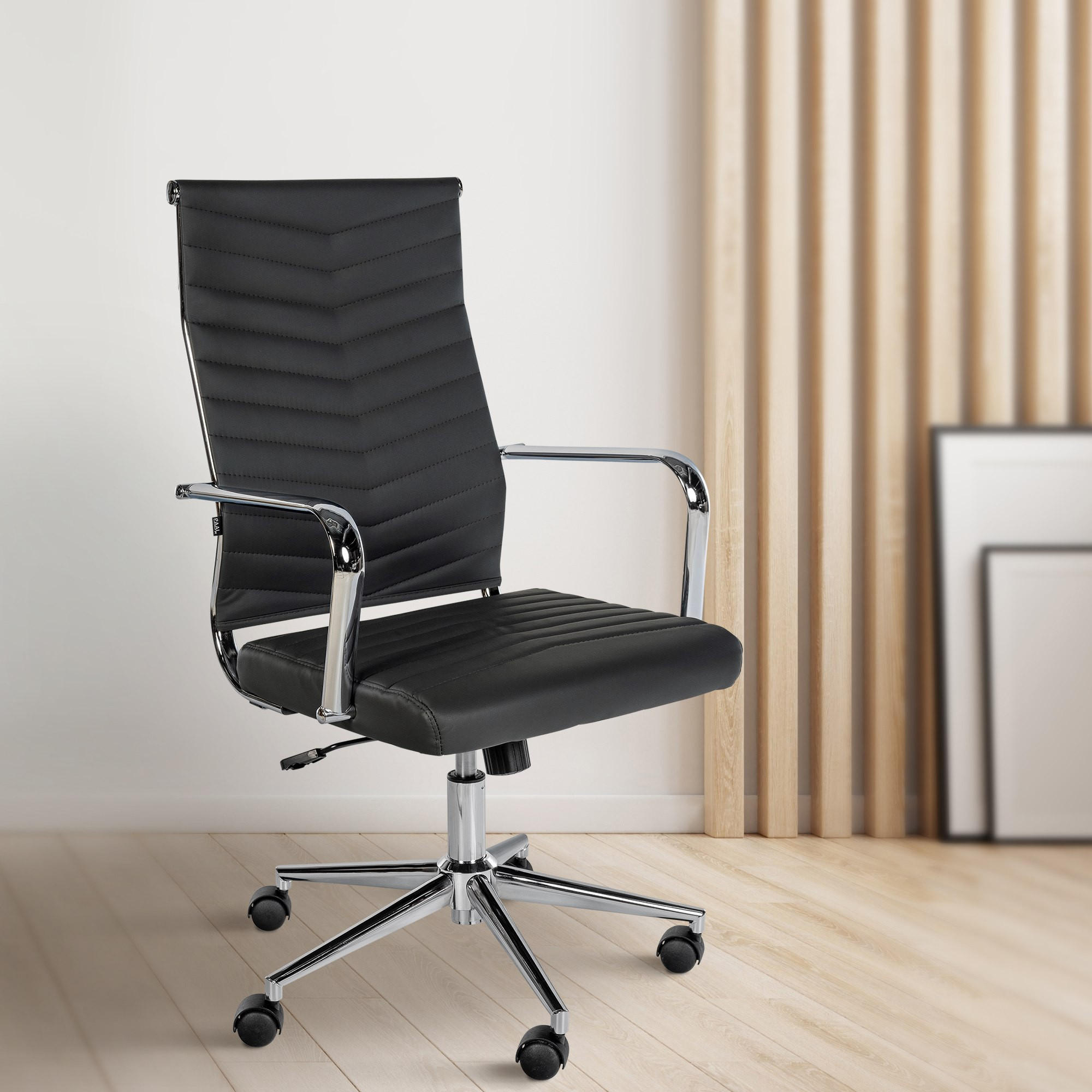 DREHSTUHL Lederlook Schwarz - Chromfarben/Schwarz, Textil/Metall (57/100/60cm) - CLP