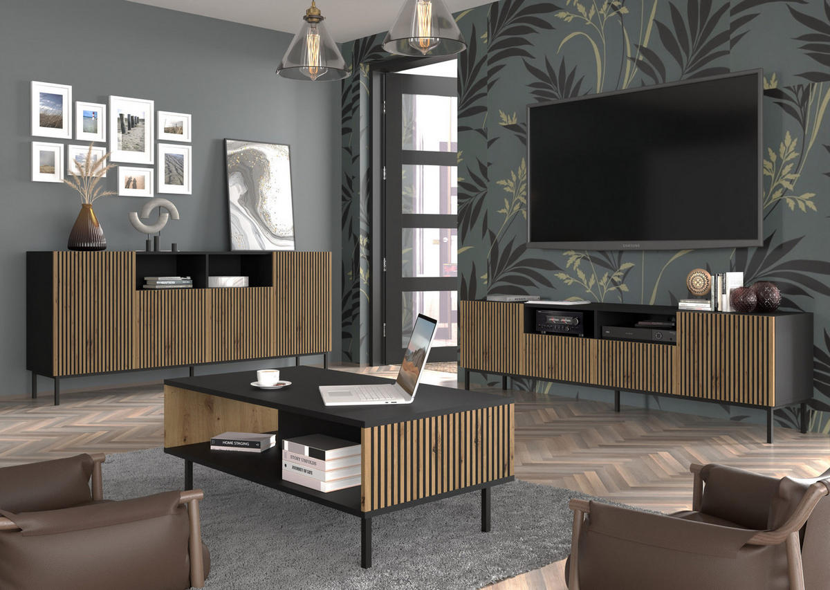 COUCHTISCH Schwarz, Artisan-Schwarz, Gold 90/43/60 - Goldfarben/Schwarz, Holzwerkstoff (90/43/60cm) - RAUMHIRSCH FURNITURE