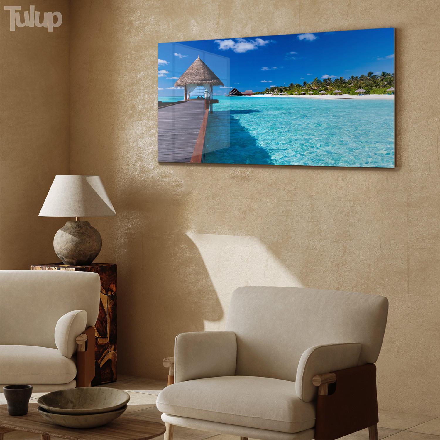 GLASBILD 140x70 cm Tropische Insel - Grün, Glas (140/70cm) - TULUP