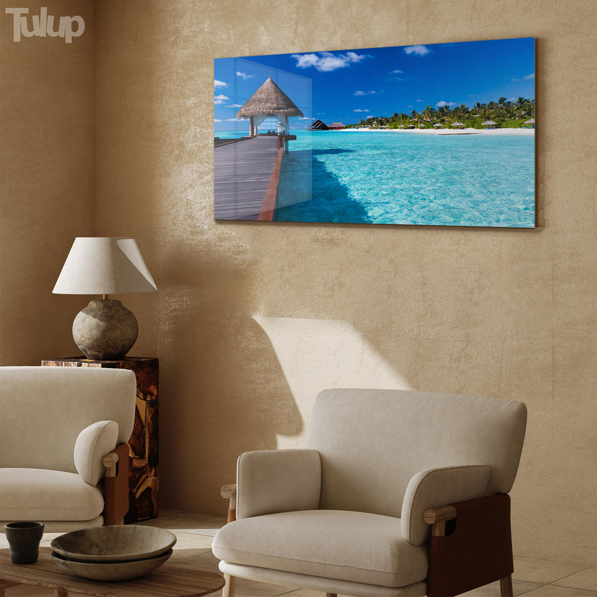 GLASBILD 120x60 cm Tropische Insel - Türkis/Rotbraun, Glas (120/60cm) - TULUP
