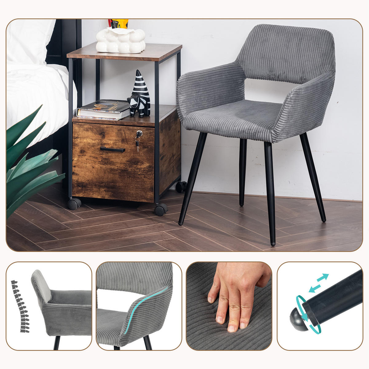 ESSZIMMERSTUHL 2er Set in Cord-Optik - Grau, Textil (56/78/56cm) - Meubles Cosy