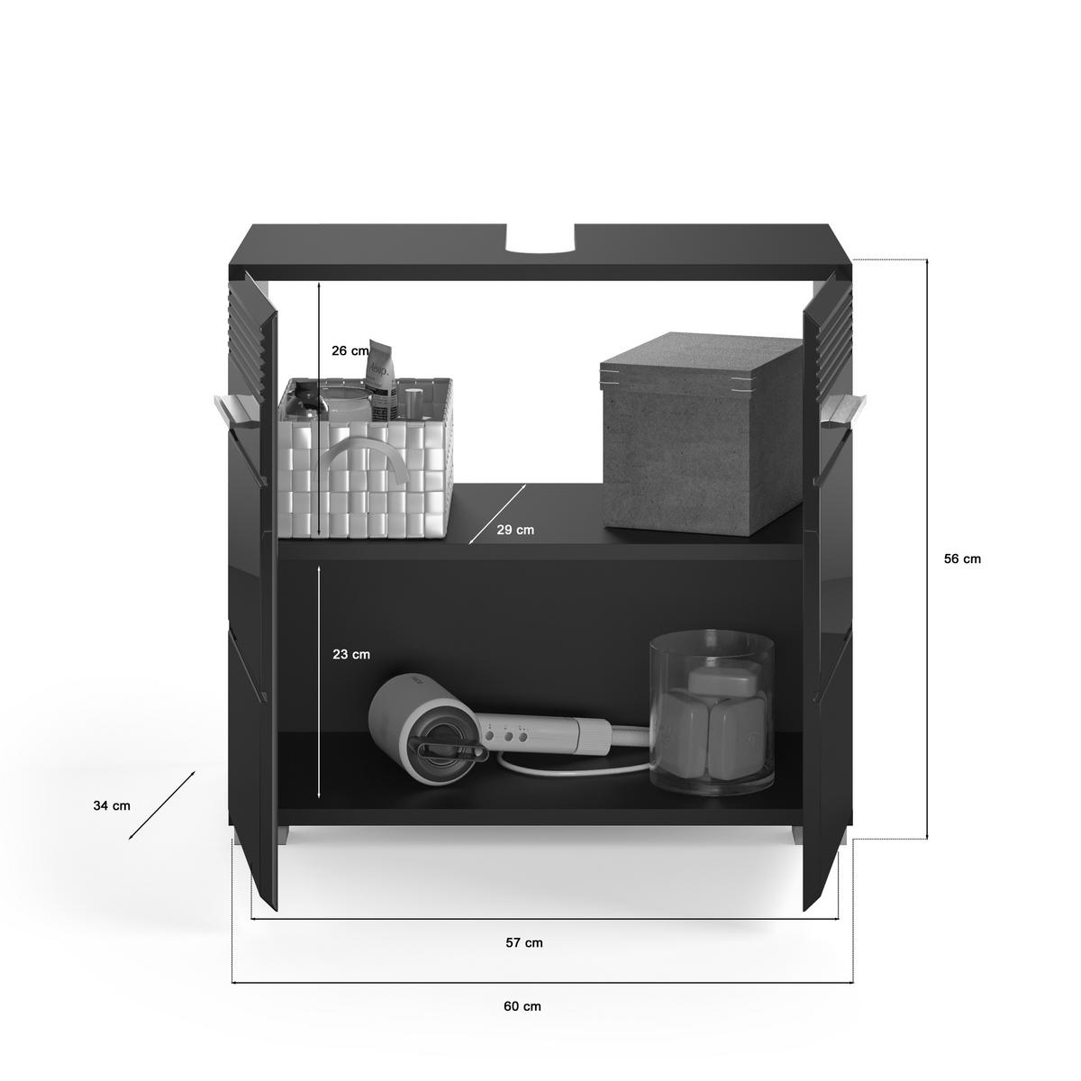 BADMÖBEL Set Linus 4tlg. Bad Kombination in Weiß o. Schwarz (B/H/T: 106x182x34 cm) - Schwarz, Holz (106/182/34cm)