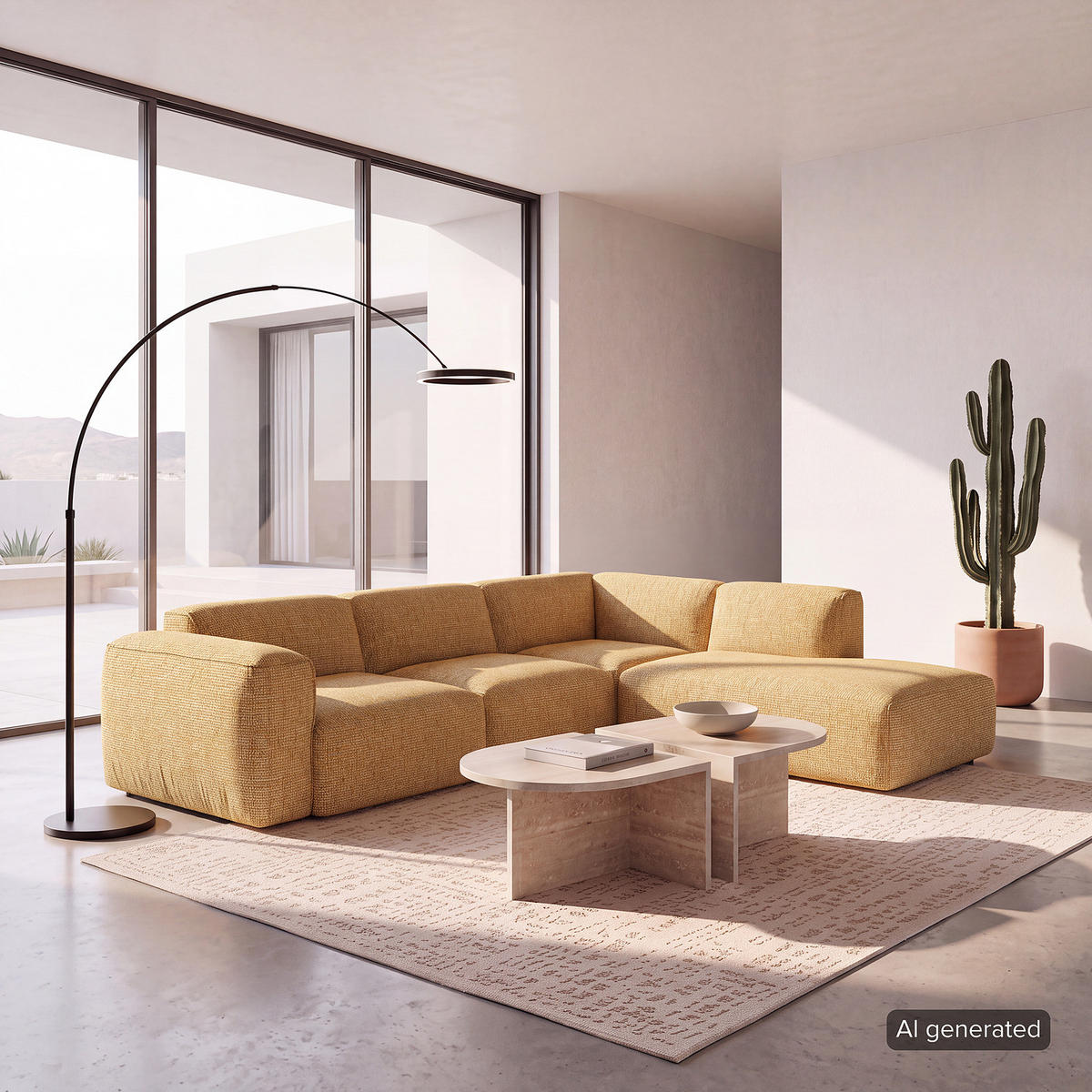 3-SITZER ECKSOFA mit Recamiere - Schwarz/Honig, Kunststoff/Textil (295/231cm) - home24