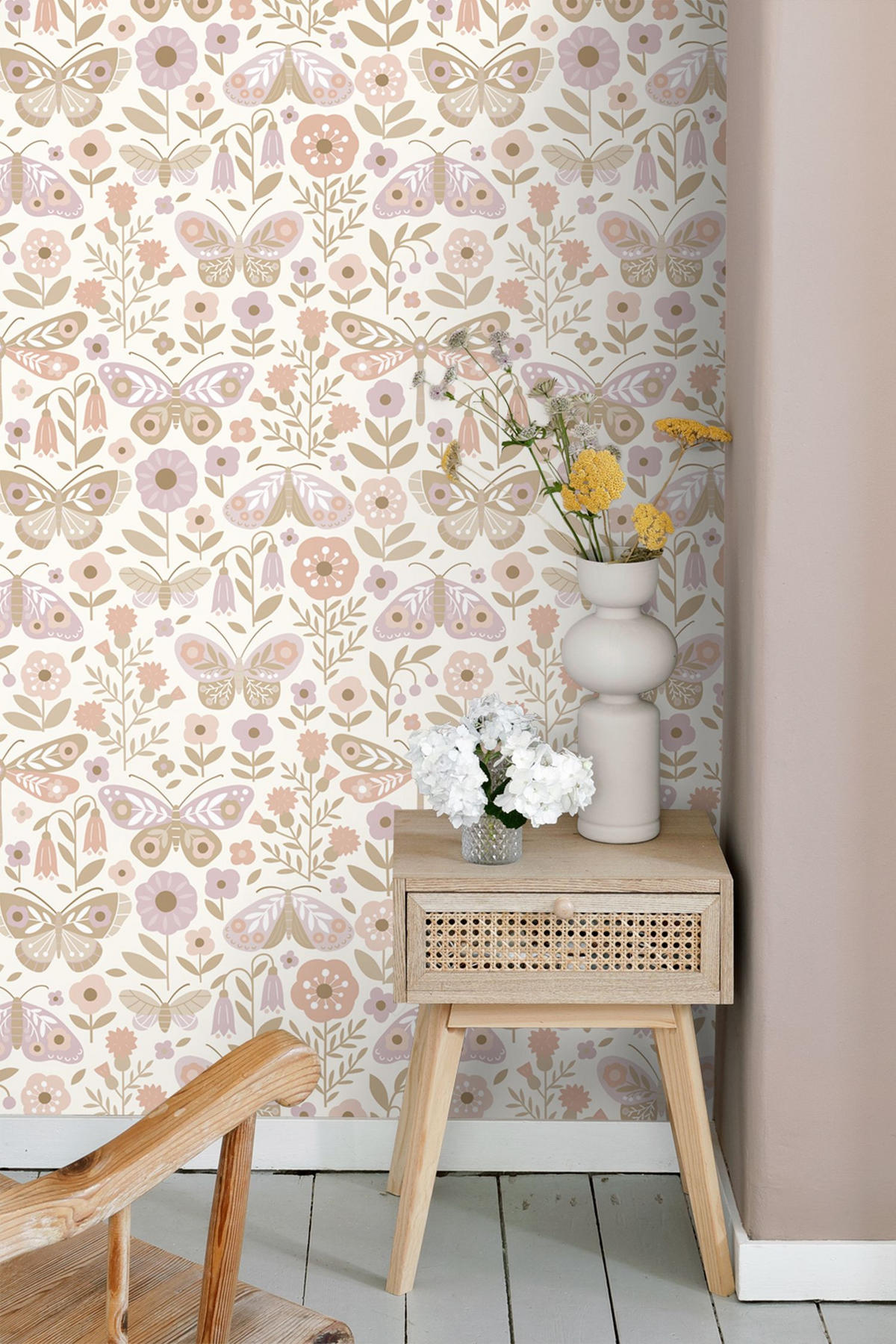 TAPETE Blumen & Schmetterlinge 50 x 900 cm - Beige, Papier (50/0.1cm) - ESTAhome