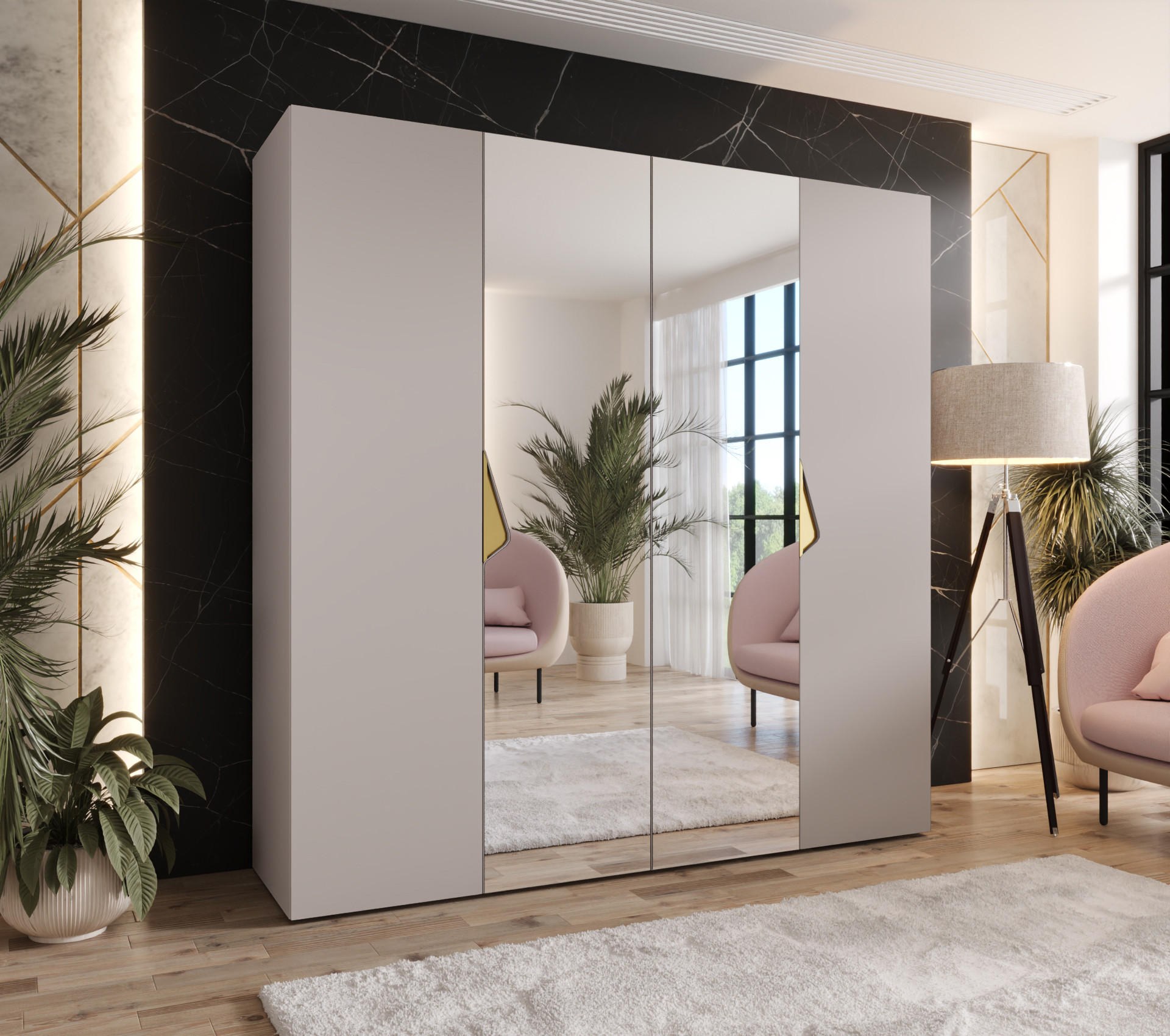 DREHTÜRENSCHRANK 202/200/52 4-türig - Beige/Goldfarben, Holz/Metall (200/202/52cm) - Abiks Möbel