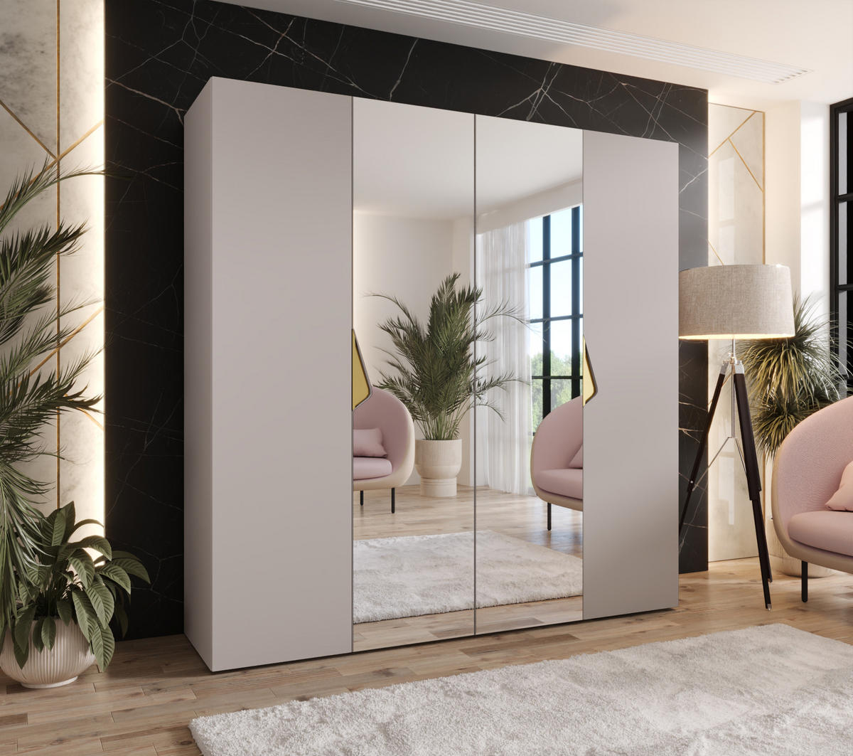 DREHTÜRENSCHRANK 202/200/52 4-türig - Beige/Goldfarben, Holz/Metall (200/202/52cm) - Abiks Möbel