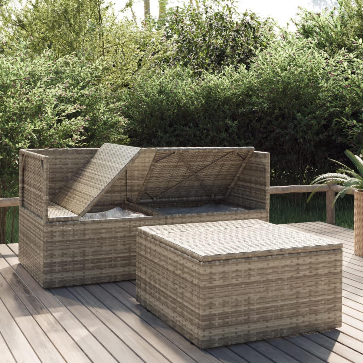 GARTEN-LOUNGE-SET 3-TLG. Mit Kissen Grau Poly Rattan - Grau, Kunststoff - vidaXL