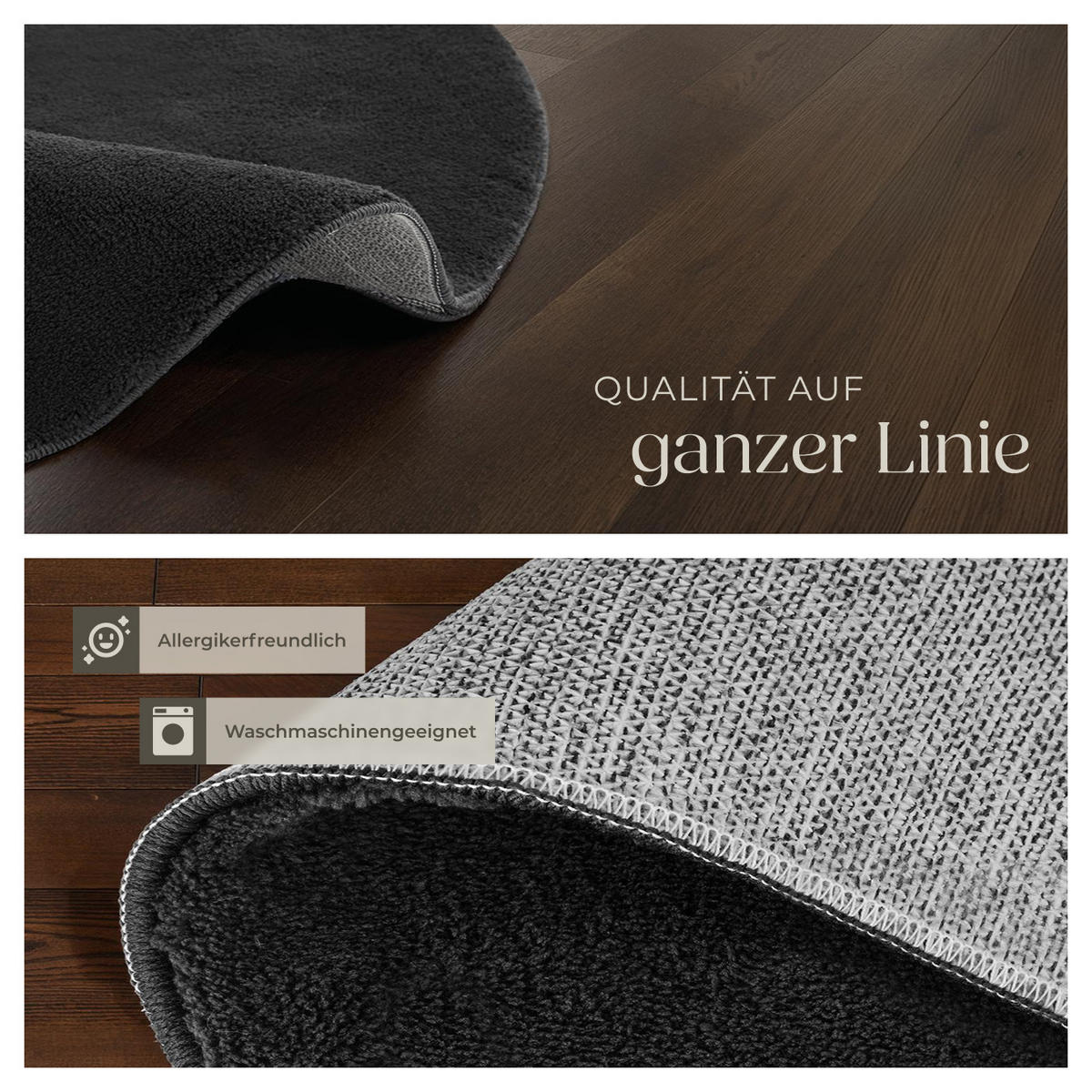 KURZFLORTEPPICH Soft Zone,rutschfeste Unterseite,schwarz - Schwarz, Kunststoff (120/120cm) - tectake