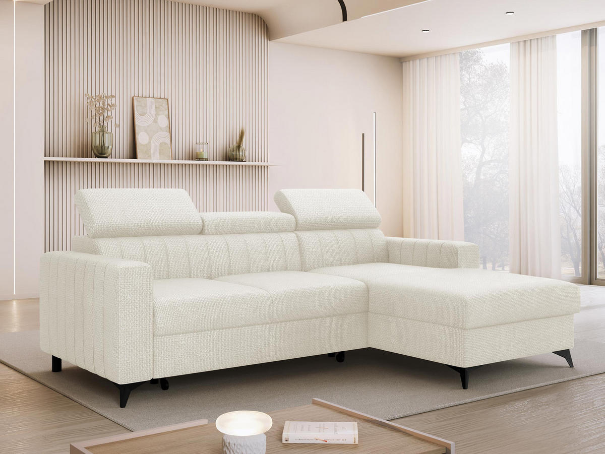 ECKSOFA Milano, Seite: Rechts 2R+LC - Creme/Schwarz, Holz/Textil (236/172cm) - MIRJAN24