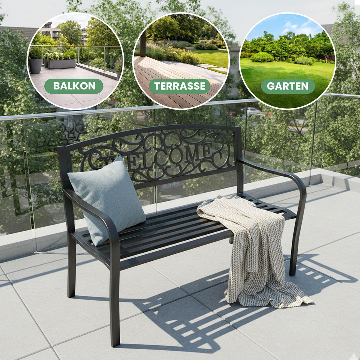 GARTENBANK IRYS Schwarz 127 x 86 x 62 cm - Schwarz, Metall (127/86/62cm) - Akord