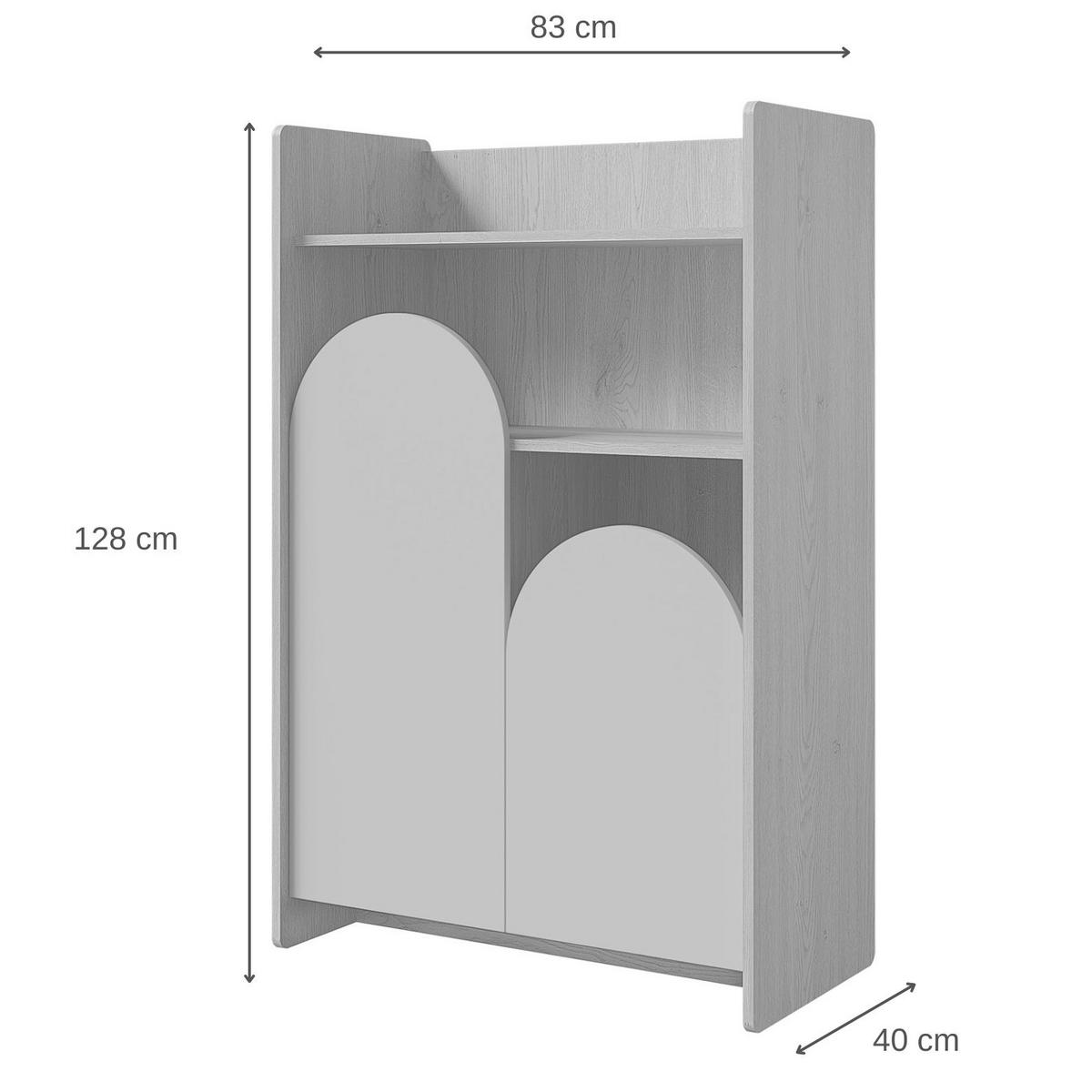 BÜCHERREGAL Lena mit 2 Türen und offenen Fächern, für Jugendliche, 83 cm, Eiche Cremona/Macadamia/Puderrosa - Eichefarben/Beige, Holzwerkstoff (83/128/40cm) - Beautysofa