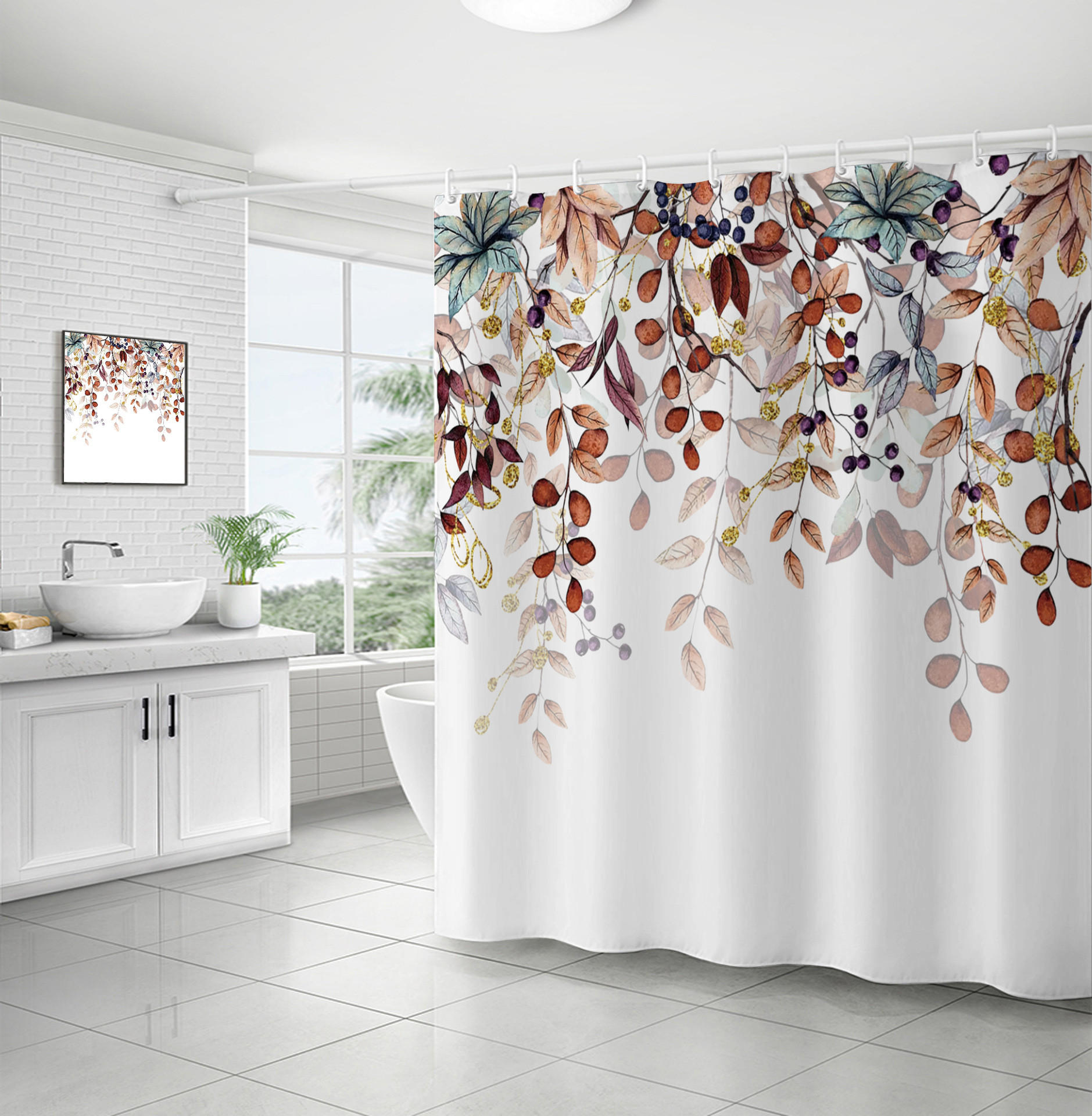 DUSCHVORHANG Polyester wasserdicht mit Blumen pflanzlich - Braun, Textil (180/180cm) - MCBOSON