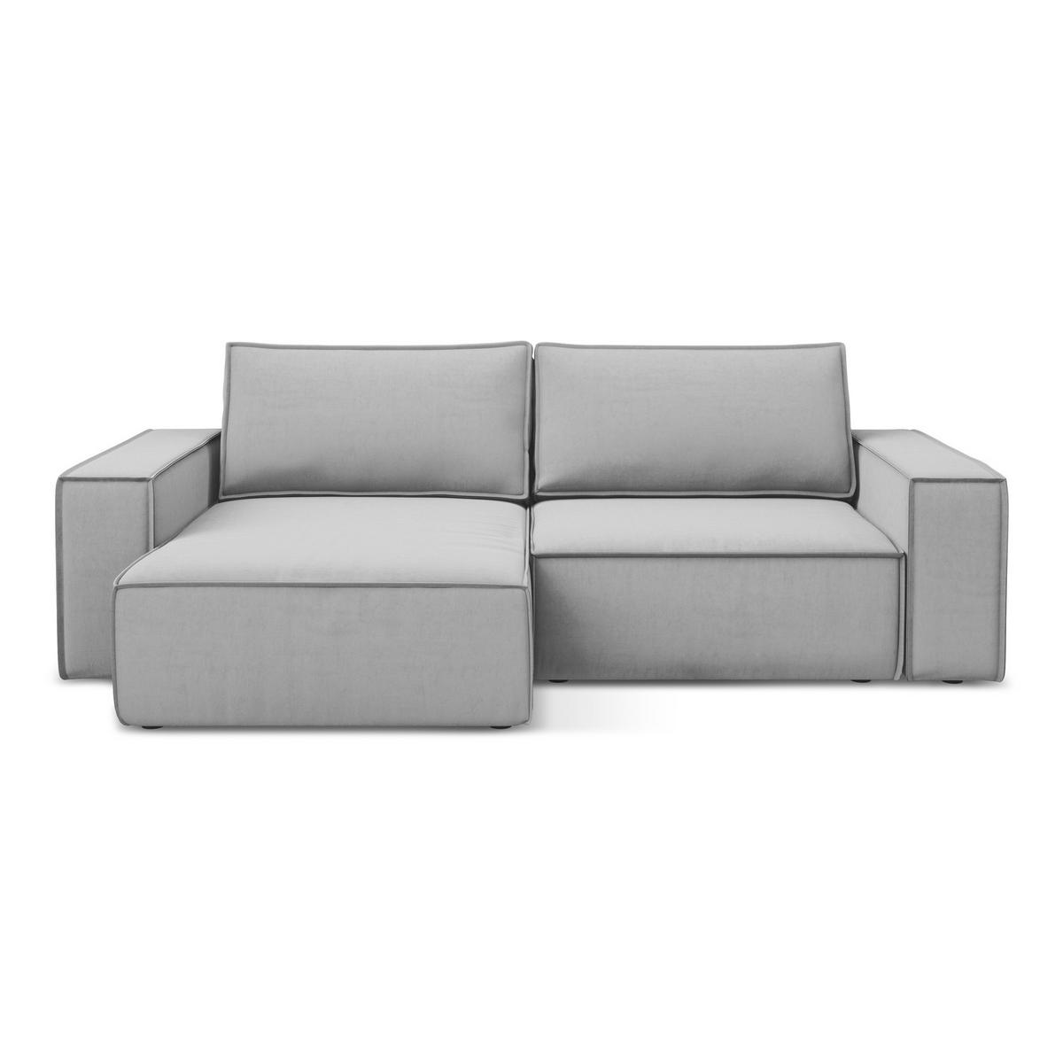 ECKSOFA mit Schlaffunktion Samt Stoff Grau - Schwarz/Grau, Kunststoff/Textil (148/257cm) - LaMiaSofa