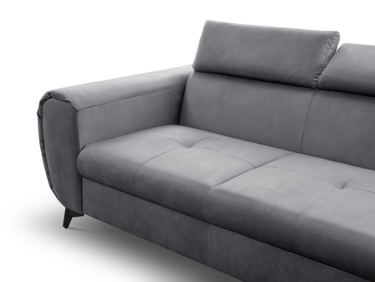 ECKSOFA MAGIA R-S Grau Plüsch-Stoff mit Schlaffunktion - Grau, Holz (260/217cm) - MASSENO