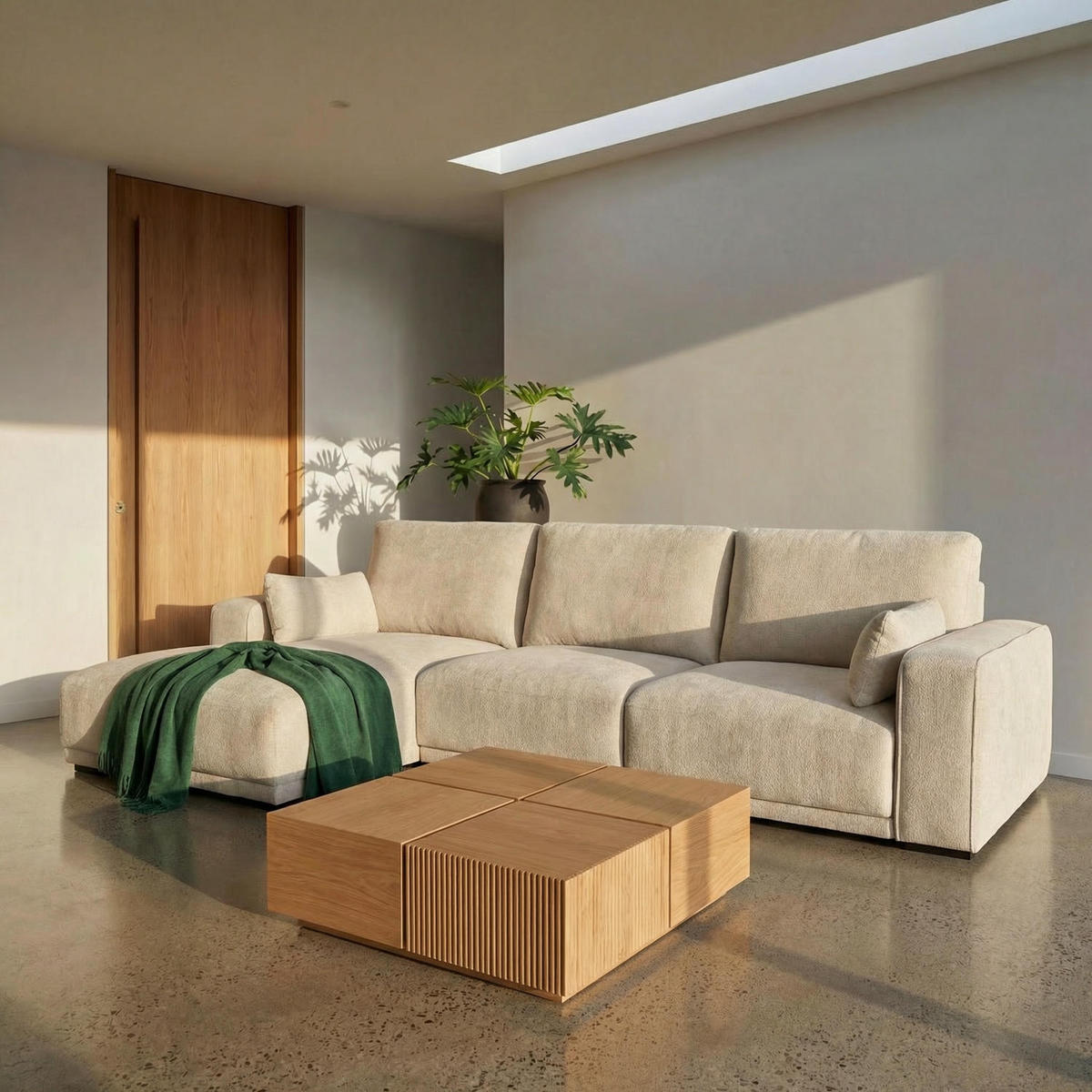ECKSOFA Webstoff Sand - Beige/Schwarz, Holz/Textil (305/105cm) - Furnhouse