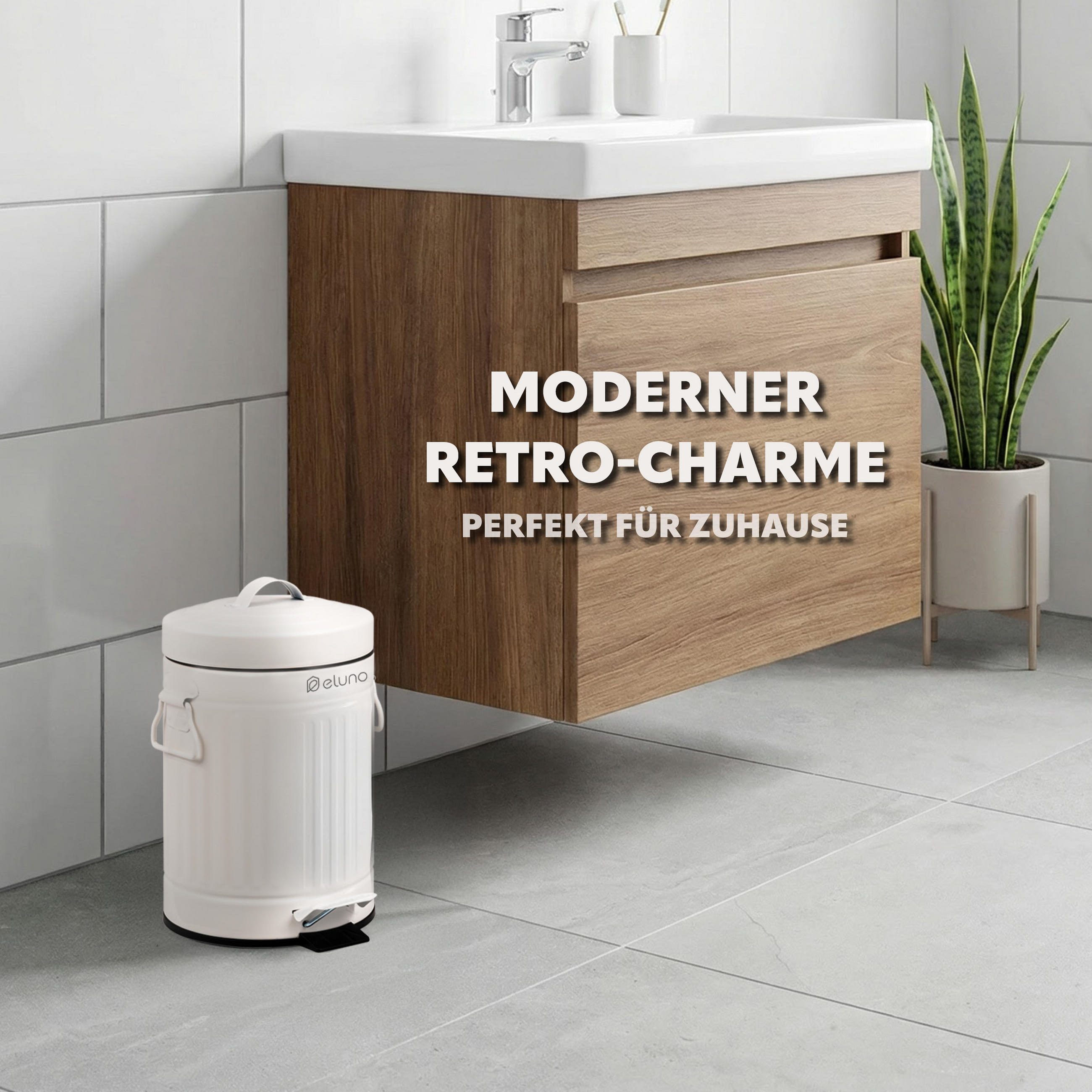 Thumbnail - eluno Kosmetikeimer, Weiß, Metall, 17x27x20.5 cm, Badaccessoires, Waschplatzzubehör, Kosmetik- & Abfalleimer