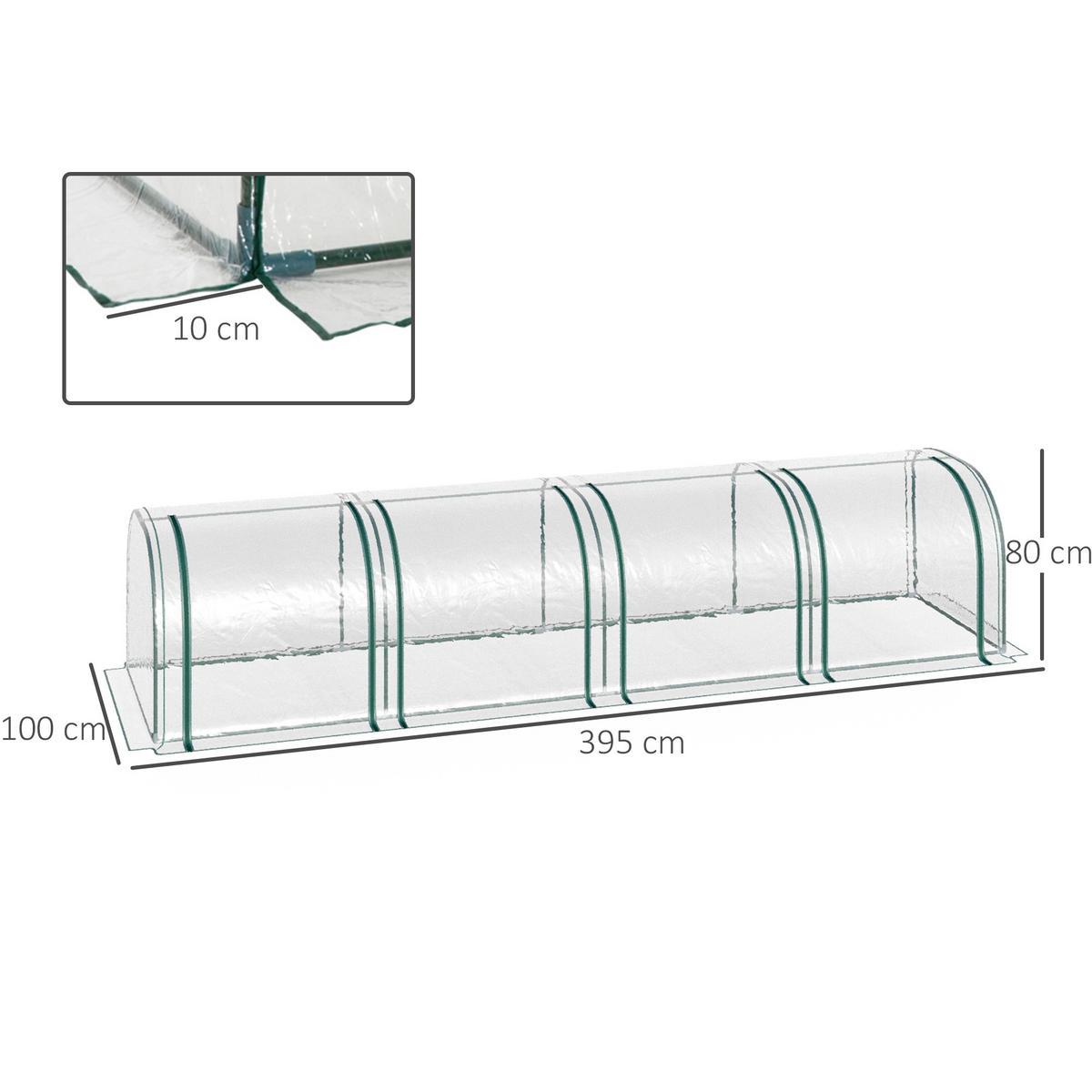 GEWÄCHSHAUS aus PVC 395x100x80 cm in Transparent mit 4 Reißverschlussfenstern - Transparent, Kunststoff (100/80/395cm) - Modfu