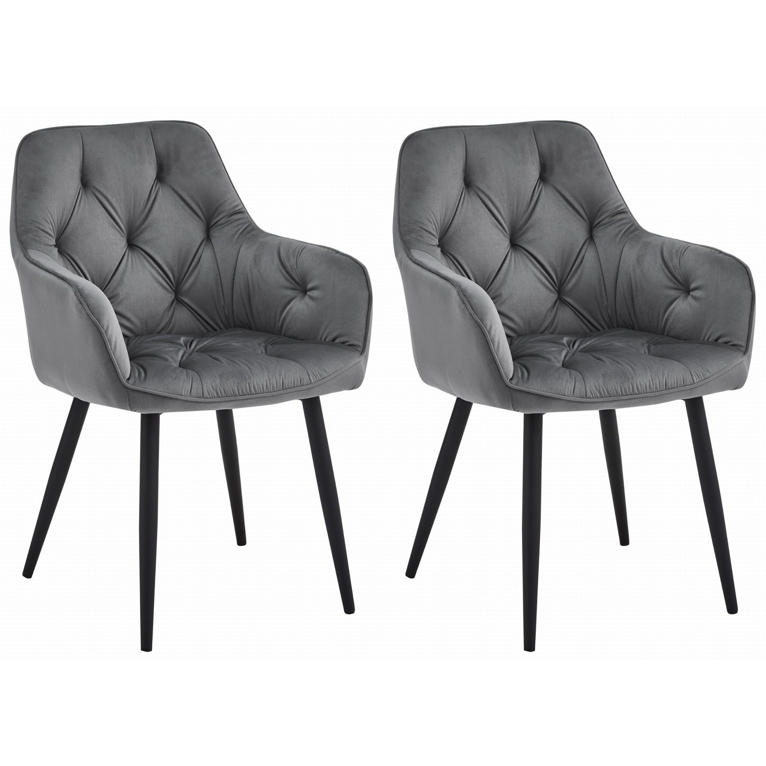 STUHL IRGOLI 2-er Set, Grau, Schwarz, mit Samtstoff gepolstert - Anthrazit, Textil/Metall (56/84/62cm) - Komodee